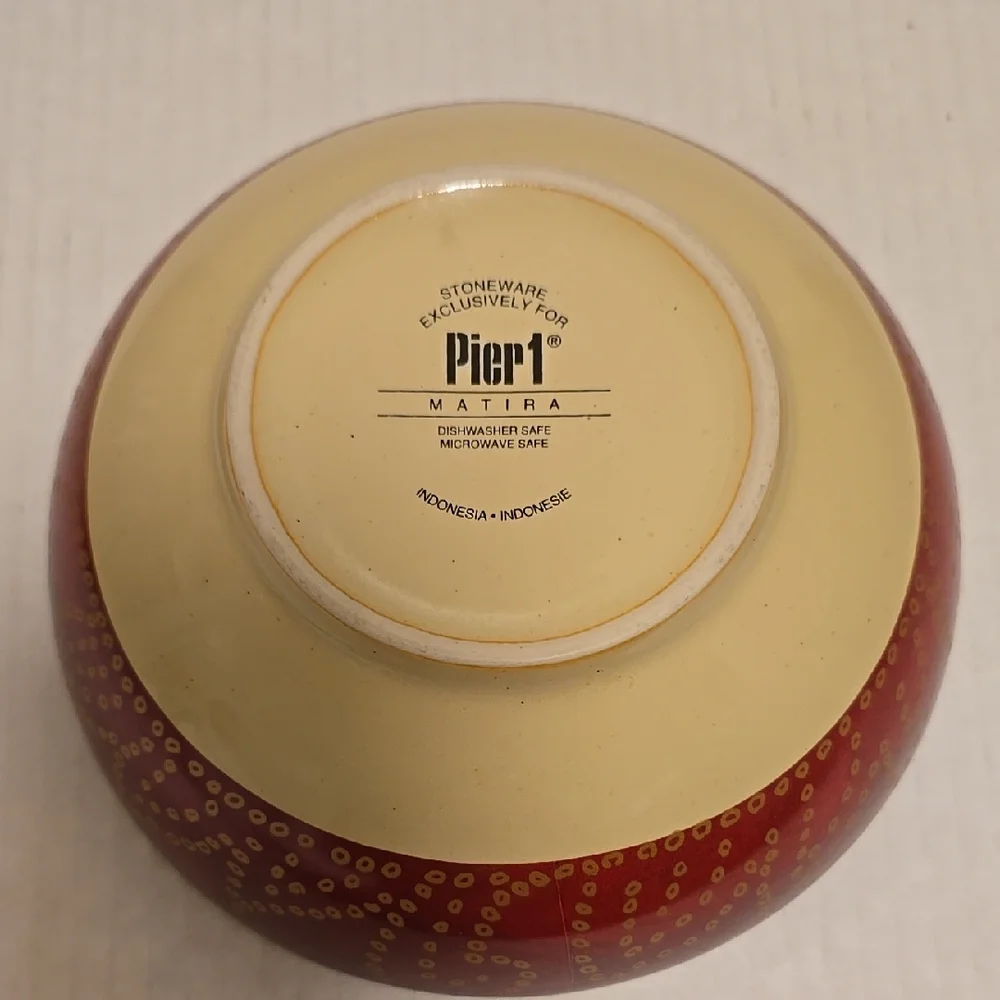 Set of 3 Elegant Pier 1 Red and Cream Ceramic Bowls